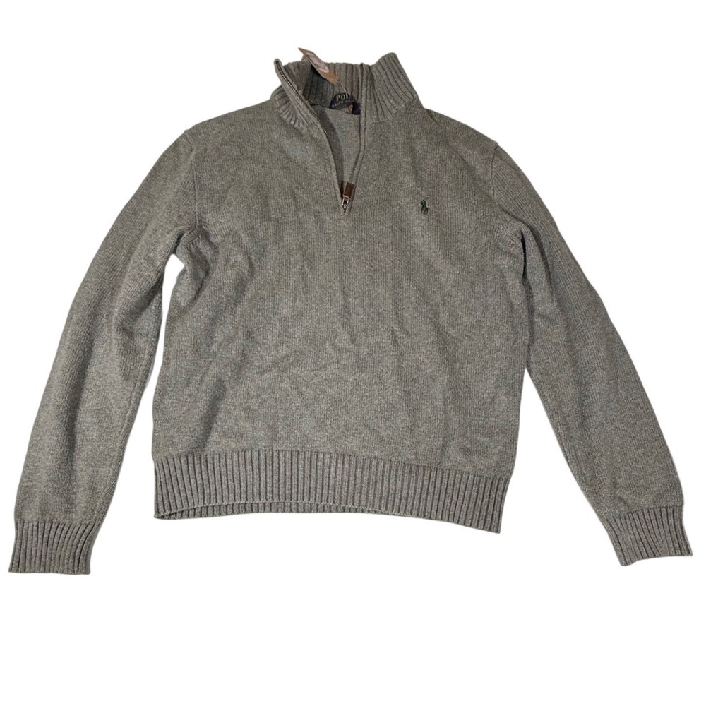 Polo Ralph Lauren Quarter-Zip Cotton Sweater Mens Medium Gray Ribbed Knit